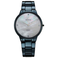 Titan Edge Mother Of Pearl Dial Blue Stainless Steel Strap Analog Watch for Women