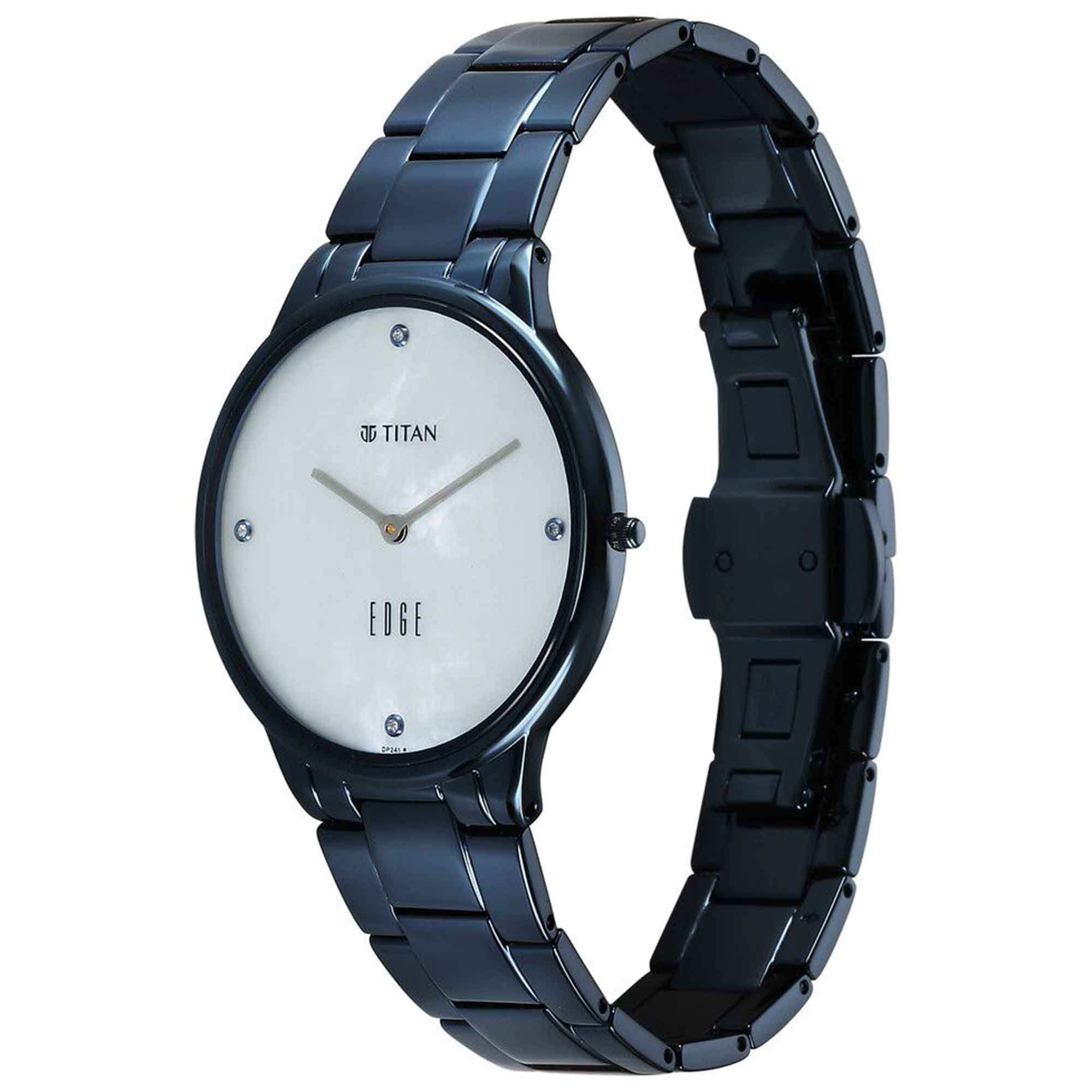 Titan Edge Mother Of Pearl Dial Blue Stainless Steel Strap Analog Watch for Women