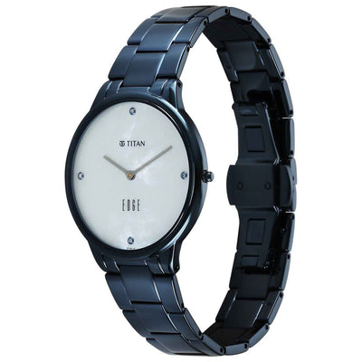 Titan Edge Mother Of Pearl Dial Blue Stainless Steel Strap Analog Watch for Women