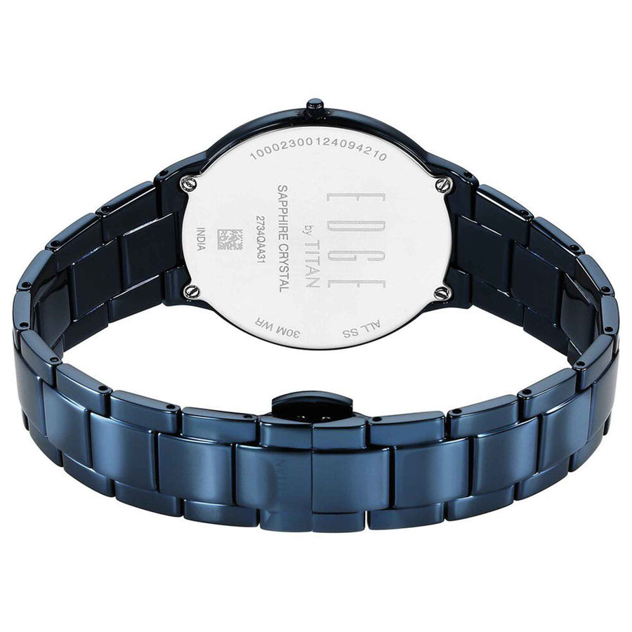 Titan Edge Mother Of Pearl Dial Blue Stainless Steel Strap Analog Watch for Women