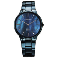 Titan Edge Mother Of Pearl Dial Blue Stainless Steel Strap Analog Watch for Women