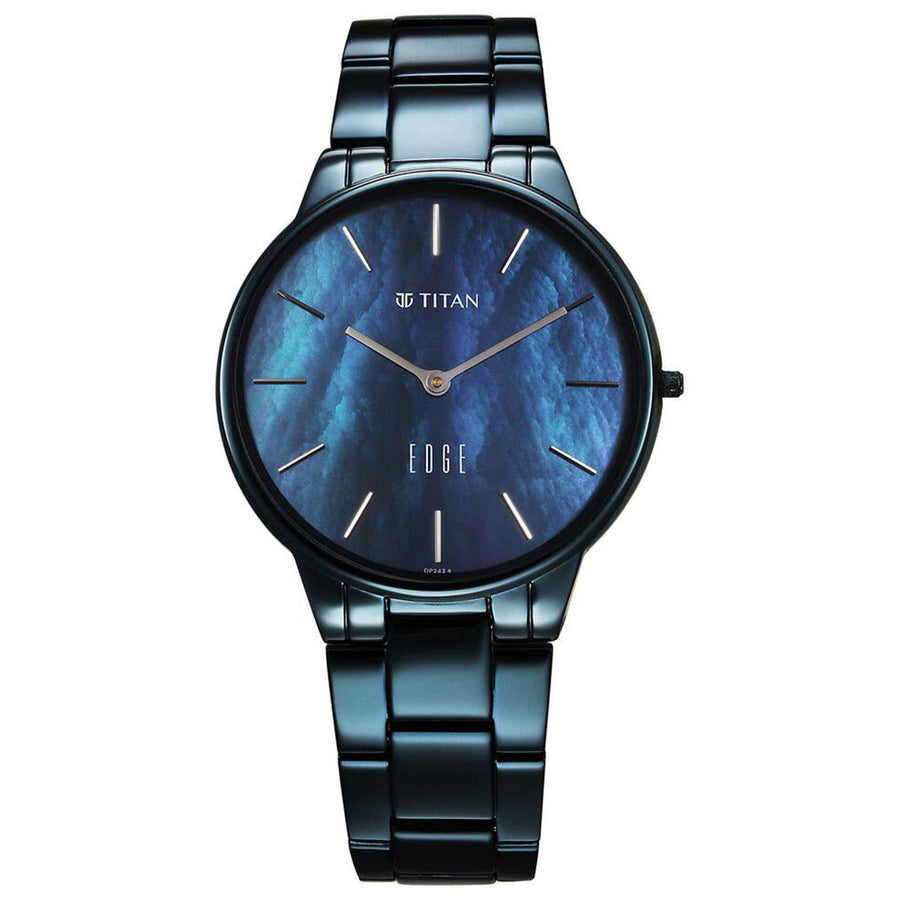 Titan Edge Mother Of Pearl Dial Blue Stainless Steel Strap Analog Watch for Women