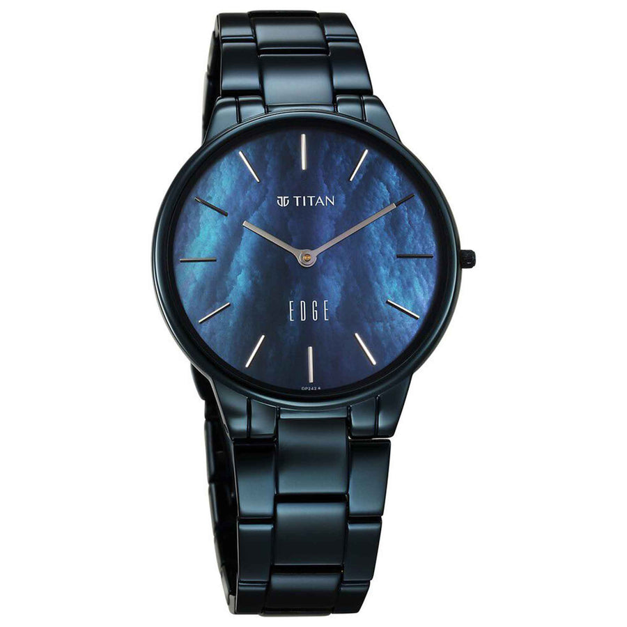 Titan Edge Mother Of Pearl Dial Blue Stainless Steel Strap Analog Watch for Women