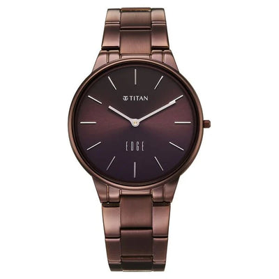 Titan Edge Brown Dial Stainless Steel Strap Analog Watch for Women