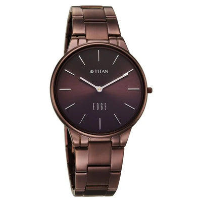 Titan Edge Brown Dial Stainless Steel Strap Analog Watch for Women