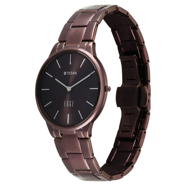 Titan Edge Brown Dial Stainless Steel Strap Analog Watch for Women