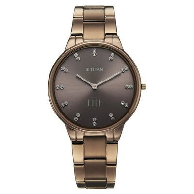 Titan Edge Brown Dial Stainless Steel Strap Analog Watch for Women