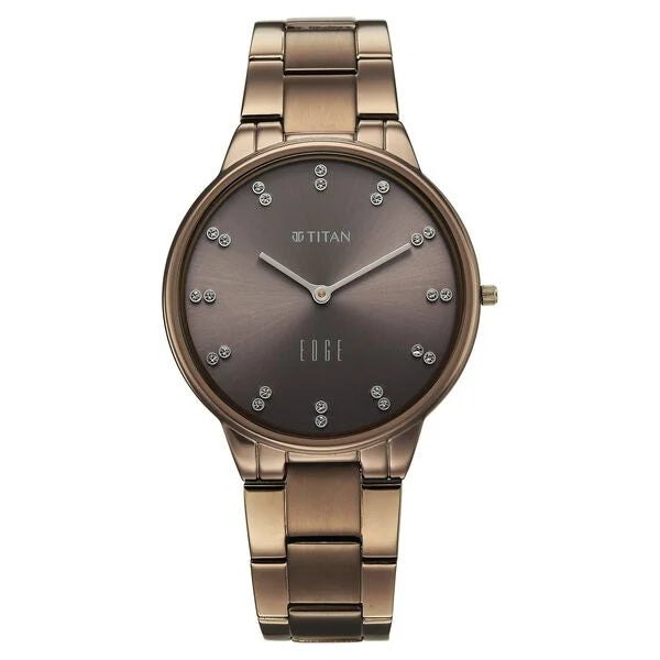 Titan Edge Brown Dial Stainless Steel Strap Analog Watch for Women