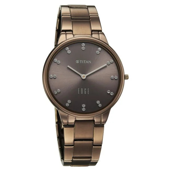 Titan Edge Brown Dial Stainless Steel Strap Analog Watch for Women