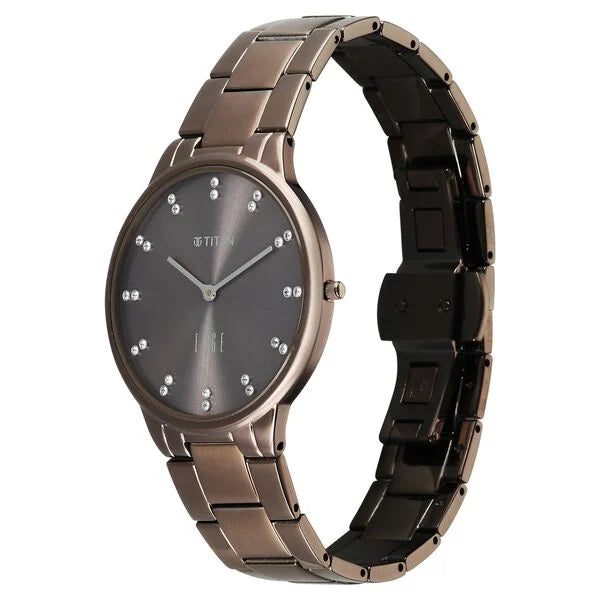 Titan Edge Brown Dial Stainless Steel Strap Analog Watch for Women
