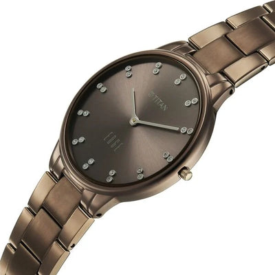 Titan Edge Brown Dial Stainless Steel Strap Analog Watch for Women