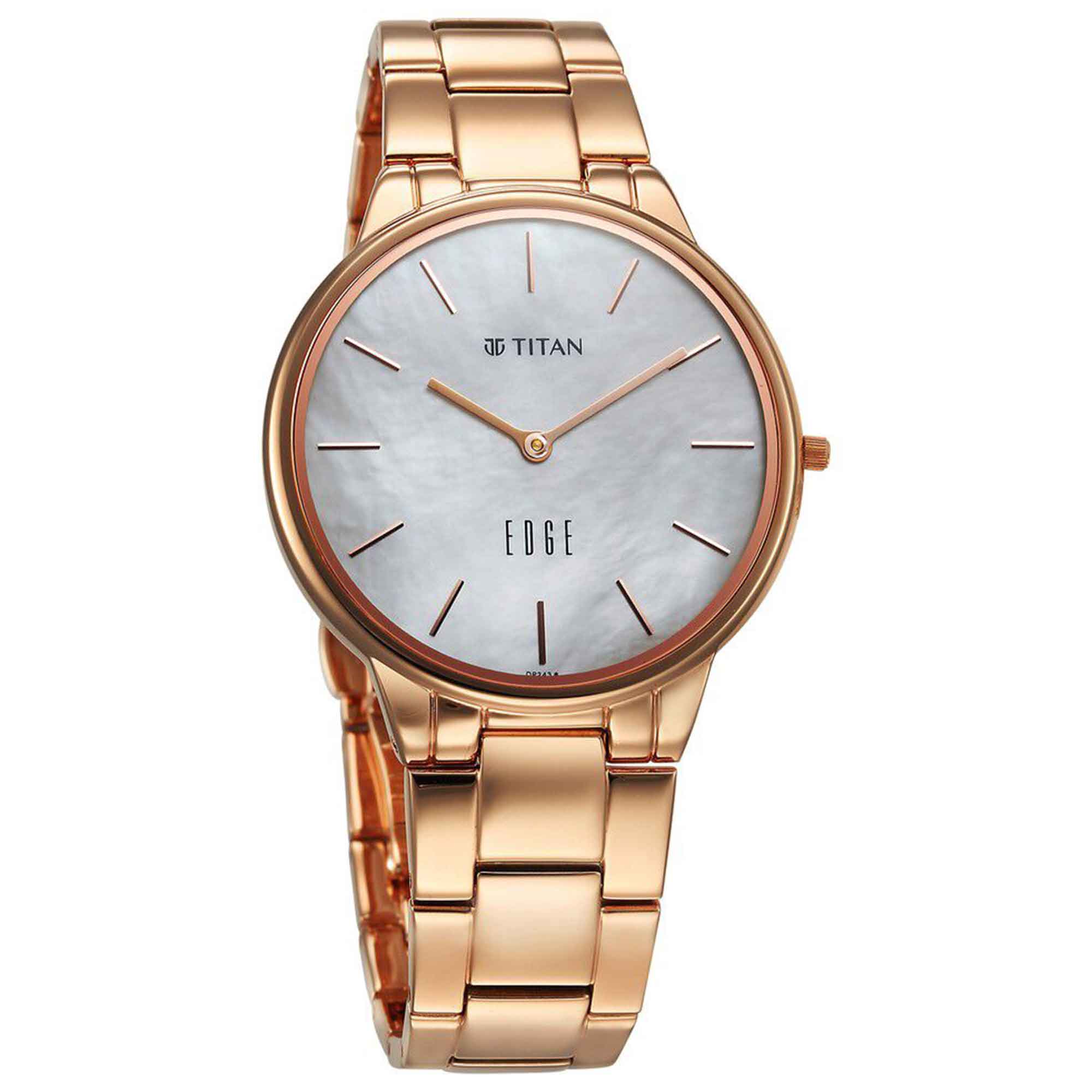 Titan Edge Mother Of Pearl Dial Rose Gold Stainless Steel Strap Analog Watch for Women