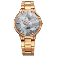 Titan Edge Mother Of Pearl Dial Rose Gold Stainless Steel Strap Analog Watch for Women