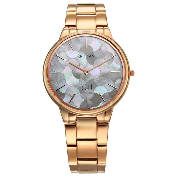 Titan Edge Mother Of Pearl Dial Rose Gold Stainless Steel Strap Analog Watch for Women