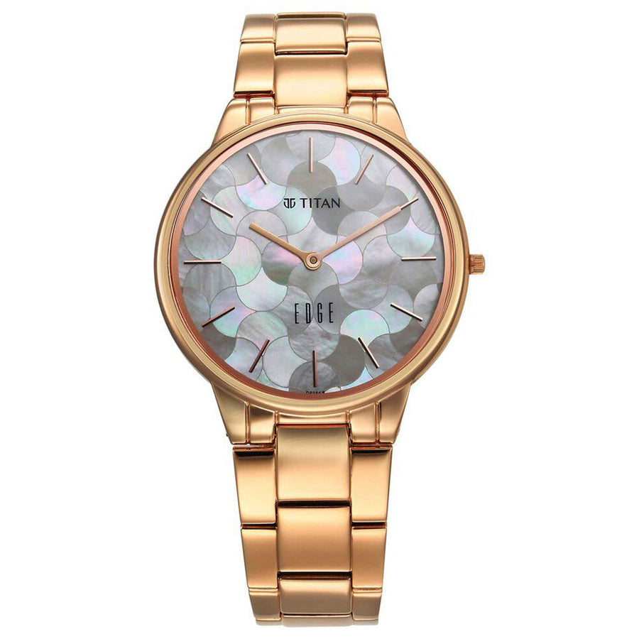 Titan Edge Mother Of Pearl Dial Rose Gold Stainless Steel Strap Analog Watch for Women