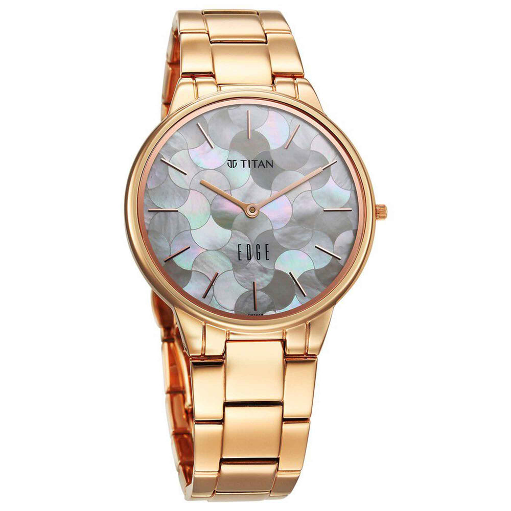 Titan Edge Mother Of Pearl Dial Rose Gold Stainless Steel Strap Analog Watch for Women