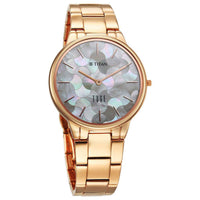 Titan Edge Mother Of Pearl Dial Rose Gold Stainless Steel Strap Analog Watch for Women