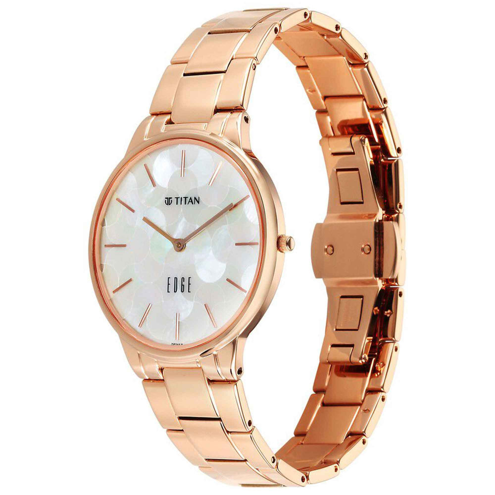 Titan Edge Mother Of Pearl Dial Rose Gold Stainless Steel Strap Analog Watch for Women