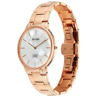 Titan Edge Mother Of Pearl Dial Rose Gold Stainless Steel Strap Analog Watch for Women