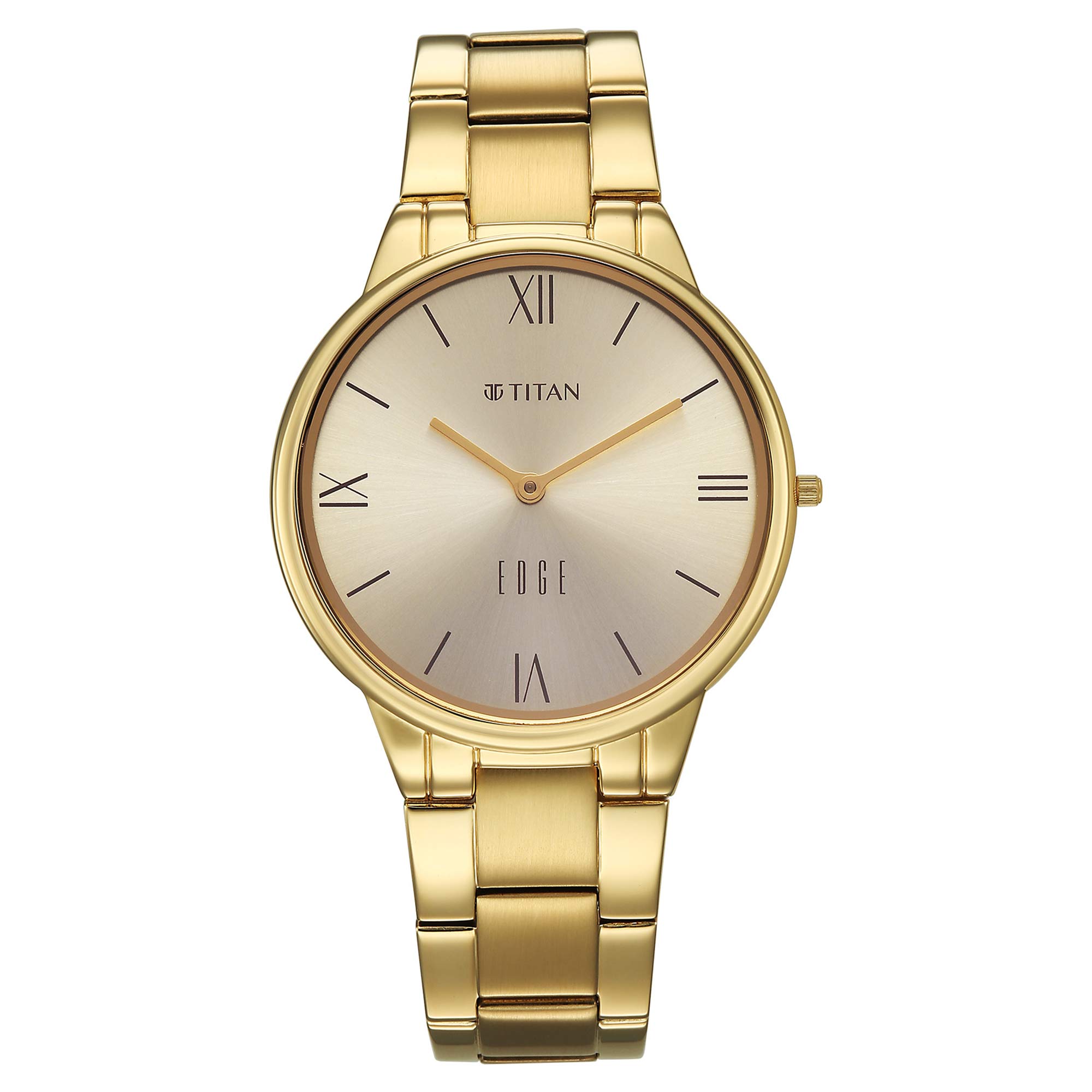 Titan Champagne Dial Gold Stainless Steel Strap Analog Watch for Women
