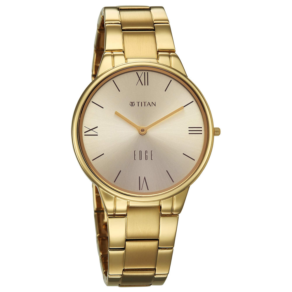 Titan Champagne Dial Gold Stainless Steel Strap Analog Watch for Women
