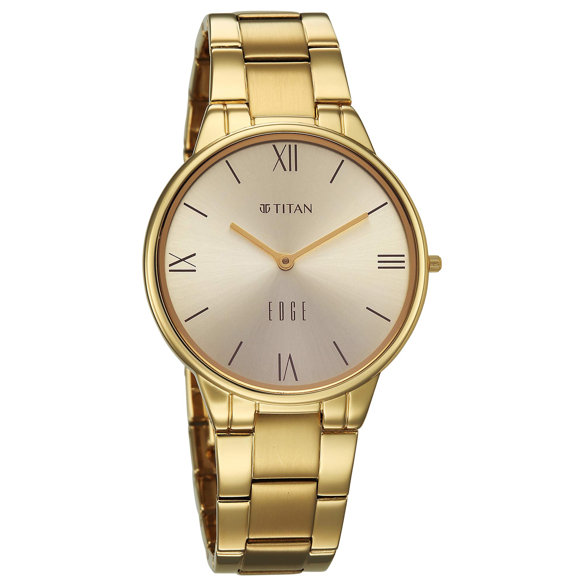 Titan Champagne Dial Gold Stainless Steel Strap Analog Watch for Women
