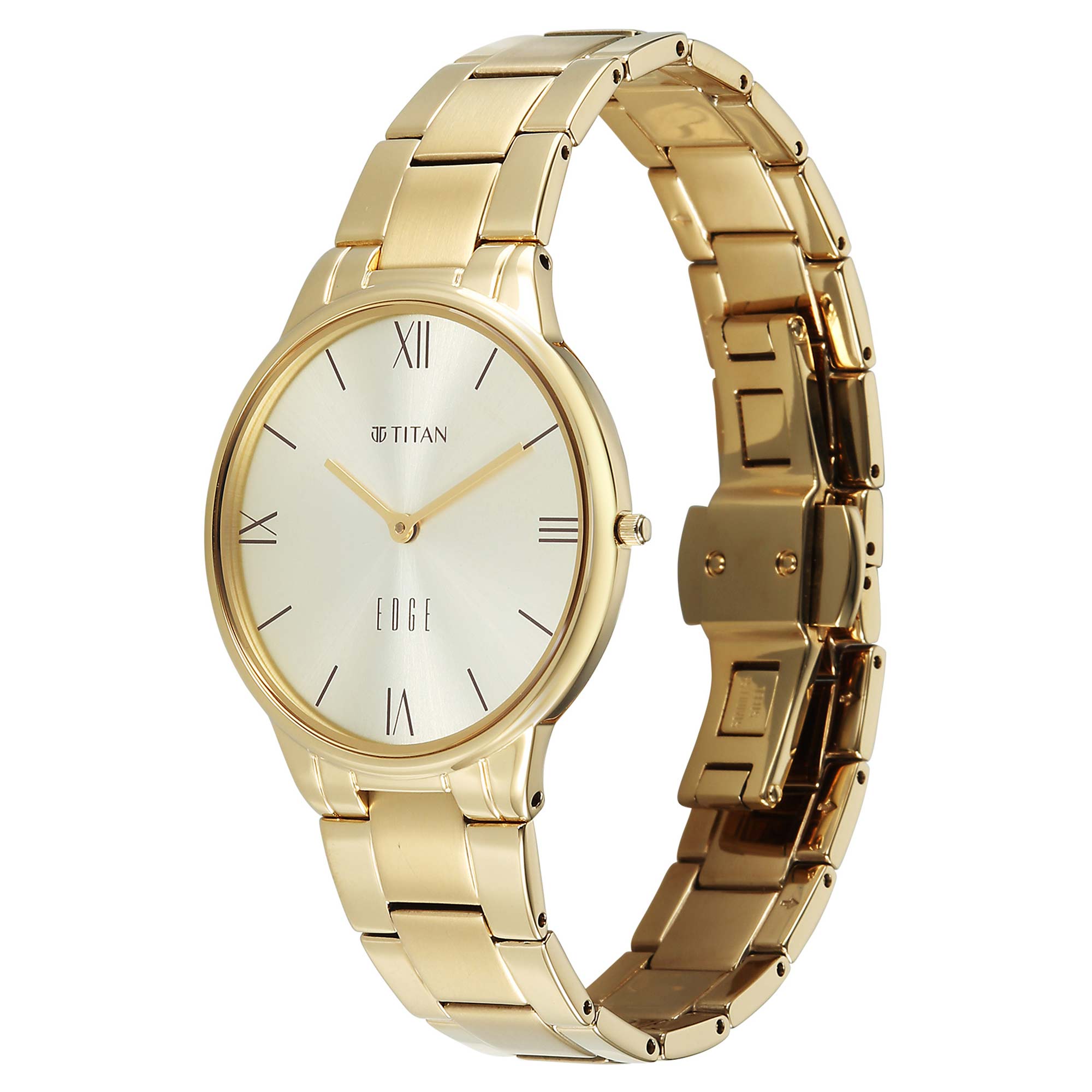 Titan Champagne Dial Gold Stainless Steel Strap Analog Watch for Women