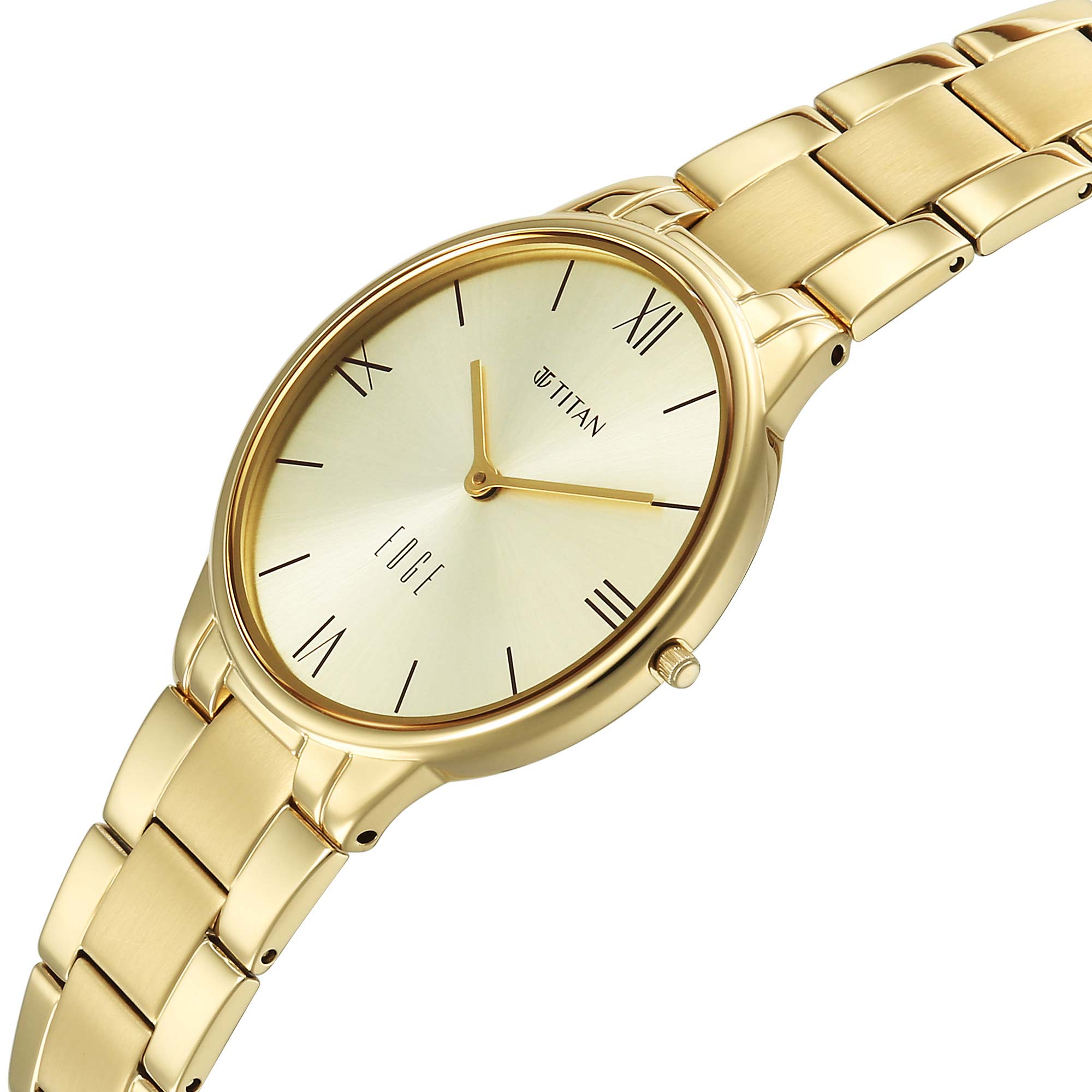 Titan Champagne Dial Gold Stainless Steel Strap Analog Watch for Women