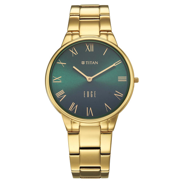 Titan Green Dial Gold Stainless Steel Strap Analog Watch for Women