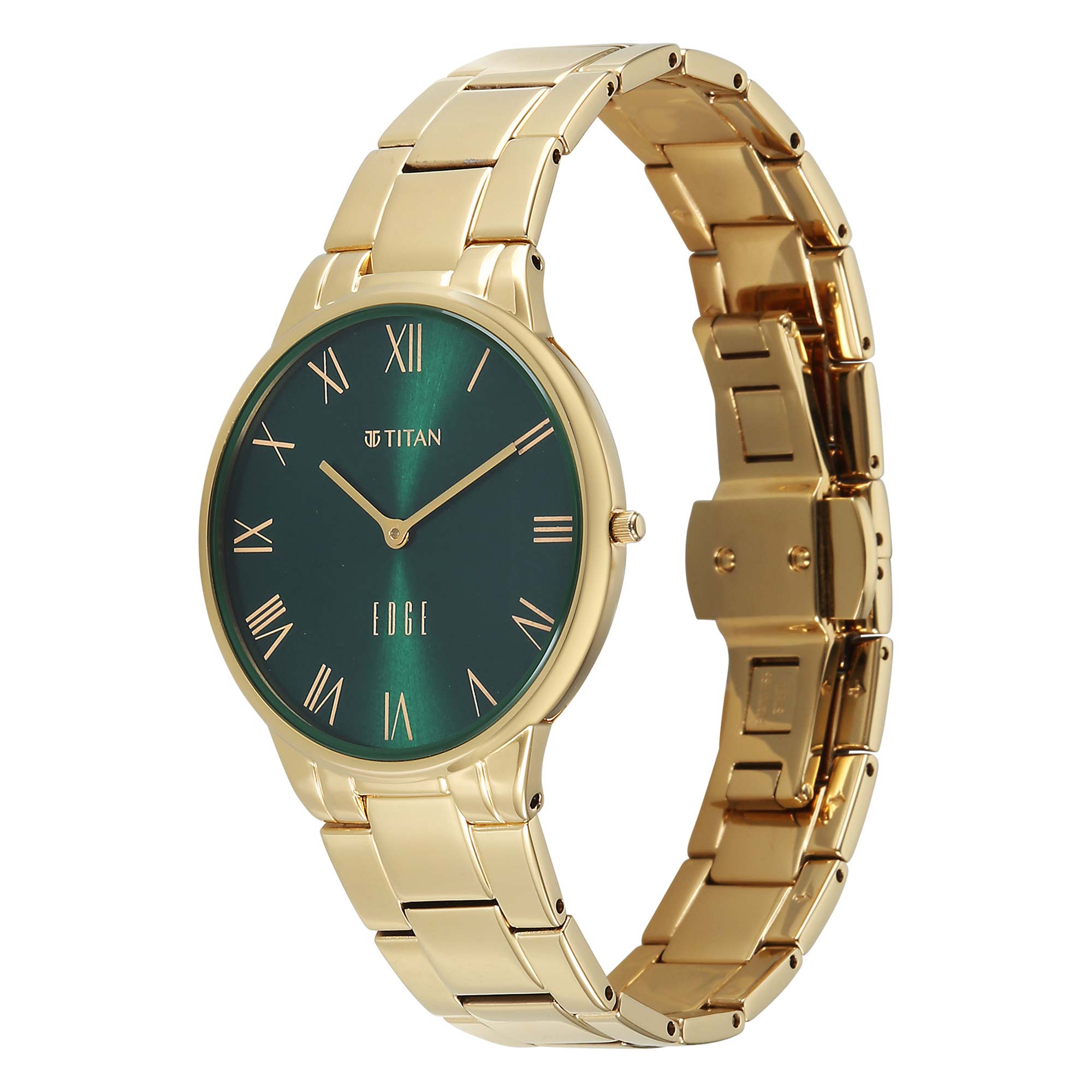 Titan Green Dial Gold Stainless Steel Strap Analog Watch for Women