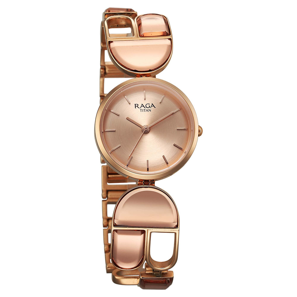 Titan Raga Rose Gold Dial Metal Strap Analog Watch For Women