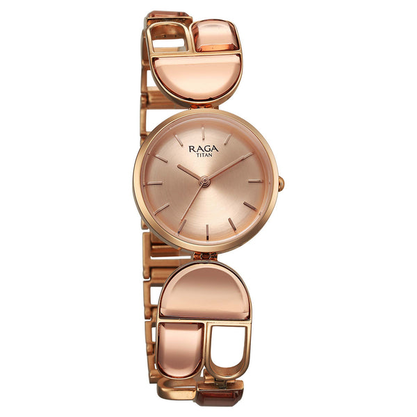 Titan Raga Rose Gold Dial Metal Strap Analog Watch For Women