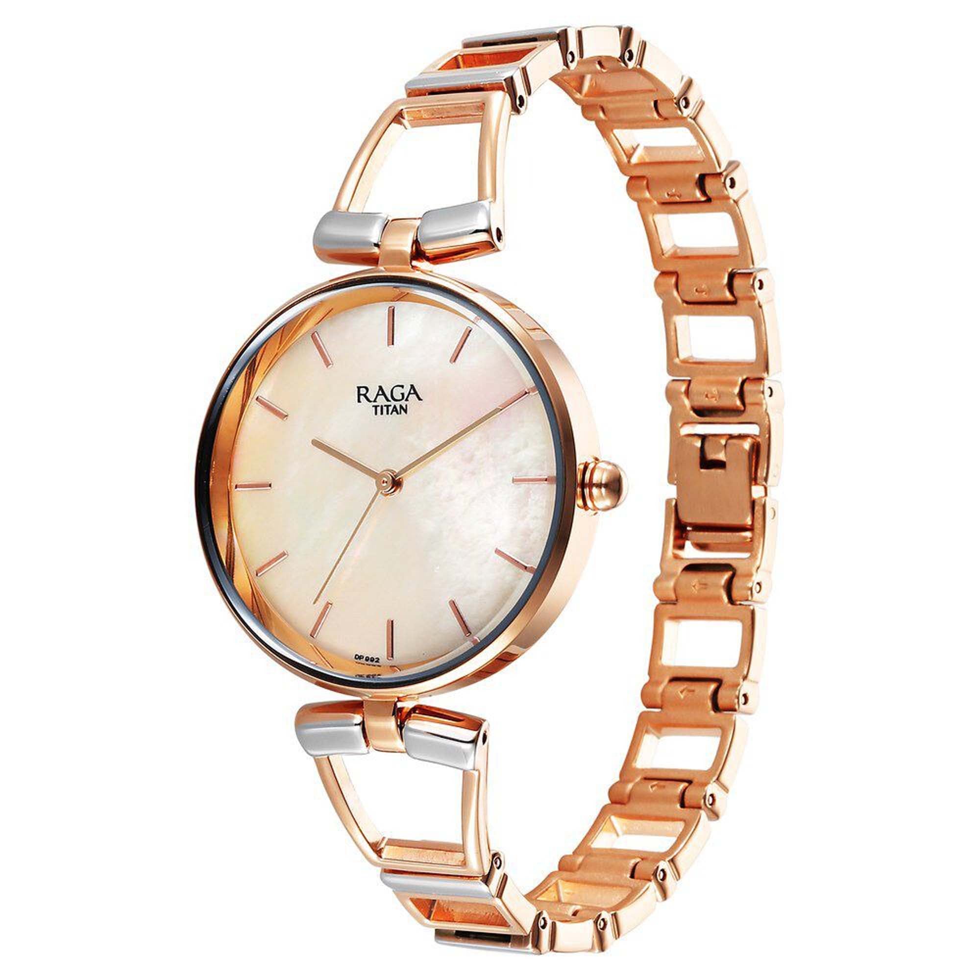 Titan Raga Mother Of Pearl Dial Two Toned Metal Strap Analog Watch for Women