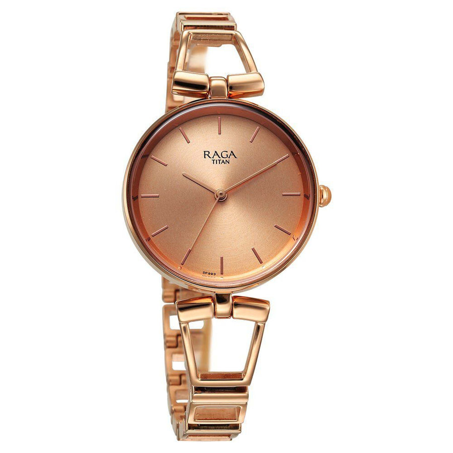 Titan Raga Rose Gold Dial Metal Strap Analog Watch for Women