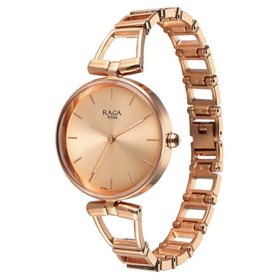 Titan Raga Rose Gold Dial Metal Strap Analog Watch for Women