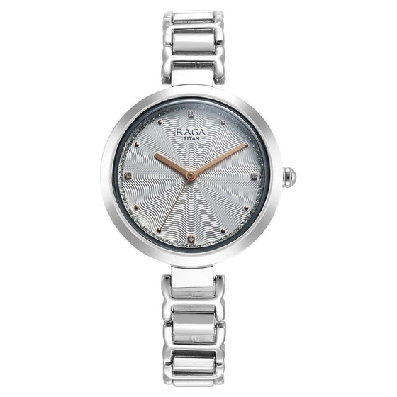 Titan Raga Memoirs Quartz Analog Silver Dial With Silver Color Metal Strap Watch For Women