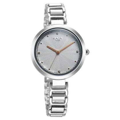 Titan Raga Memoirs Quartz Analog Silver Dial With Silver Color Metal Strap Watch For Women
