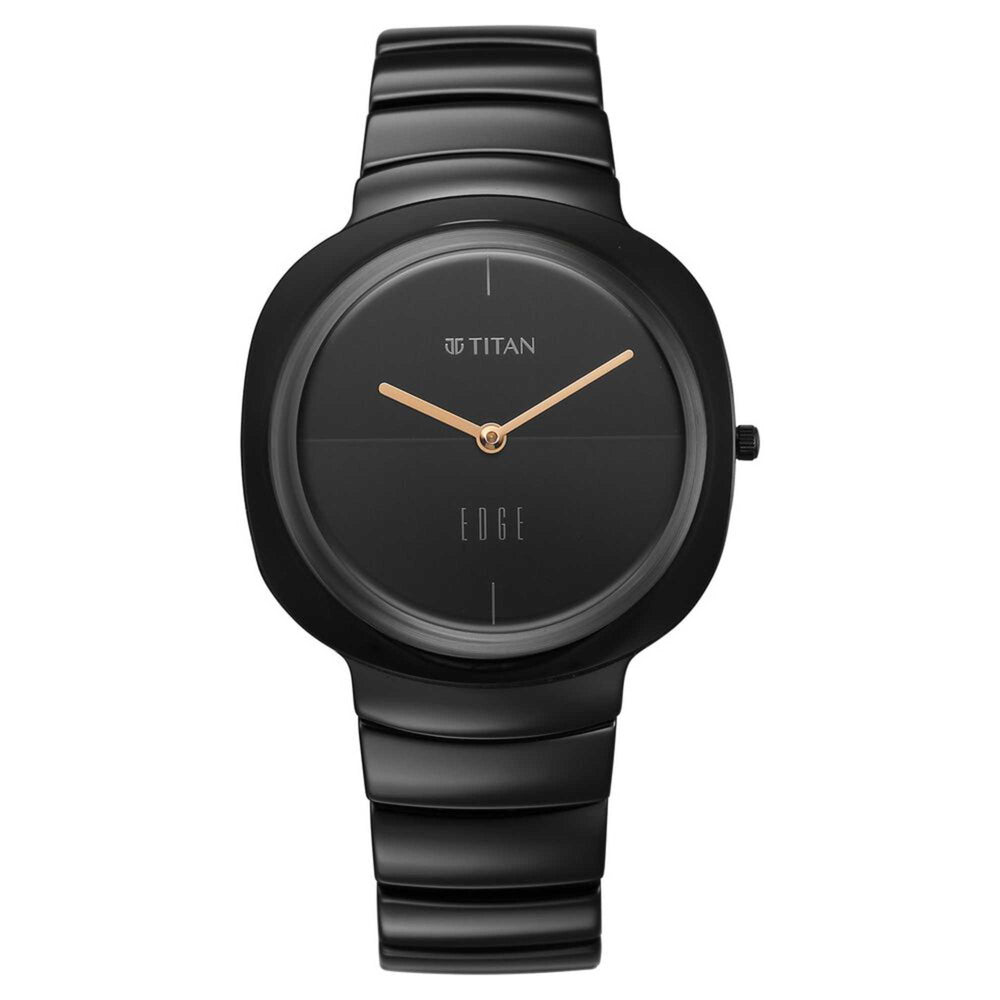 Titan Edge Squircle Quartz Analog Black Dial Ceramic Strap Watch For Women