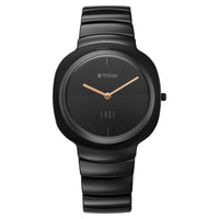 Titan Edge Squircle Quartz Analog Black Dial Ceramic Strap Watch For Women