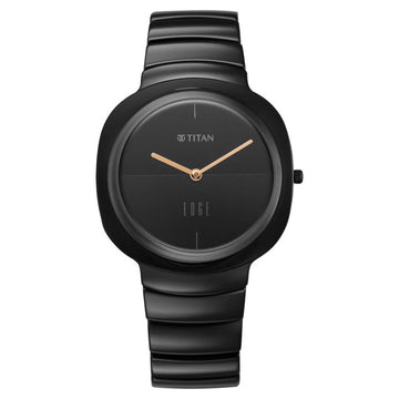 Titan Edge Squircle Quartz Analog Black Dial Ceramic Strap Watch For Women