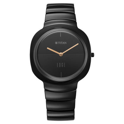 Titan Edge Squircle Quartz Analog Black Dial Ceramic Strap Watch For Women