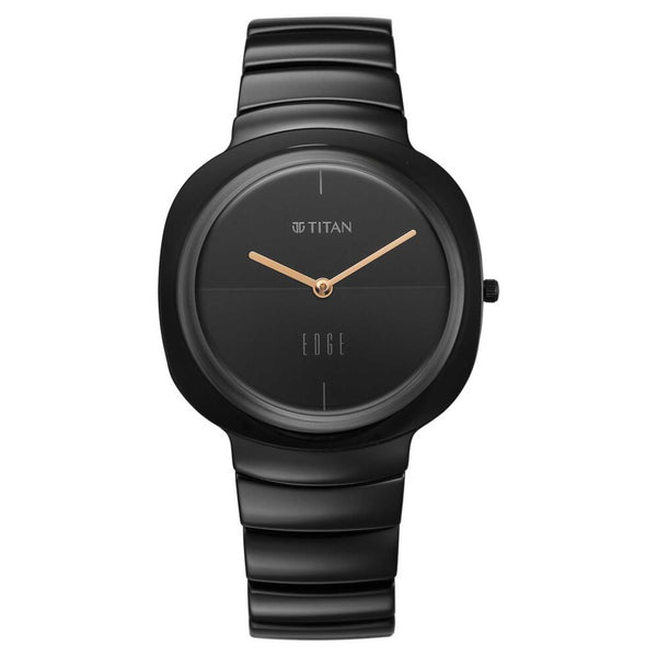 Titan Edge Squircle Quartz Analog Black Dial Ceramic Strap Watch For Women