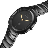 Titan Edge Squircle Quartz Analog Black Dial Ceramic Strap Watch For Women
