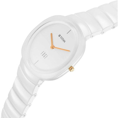 Titan Edge Squircle Quartz Analog White Dial Ceramic Strap Watch For Women