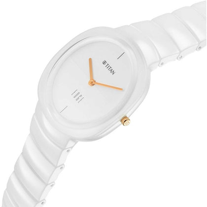 Titan Edge Squircle Quartz Analog White Dial Ceramic Strap Watch For Women