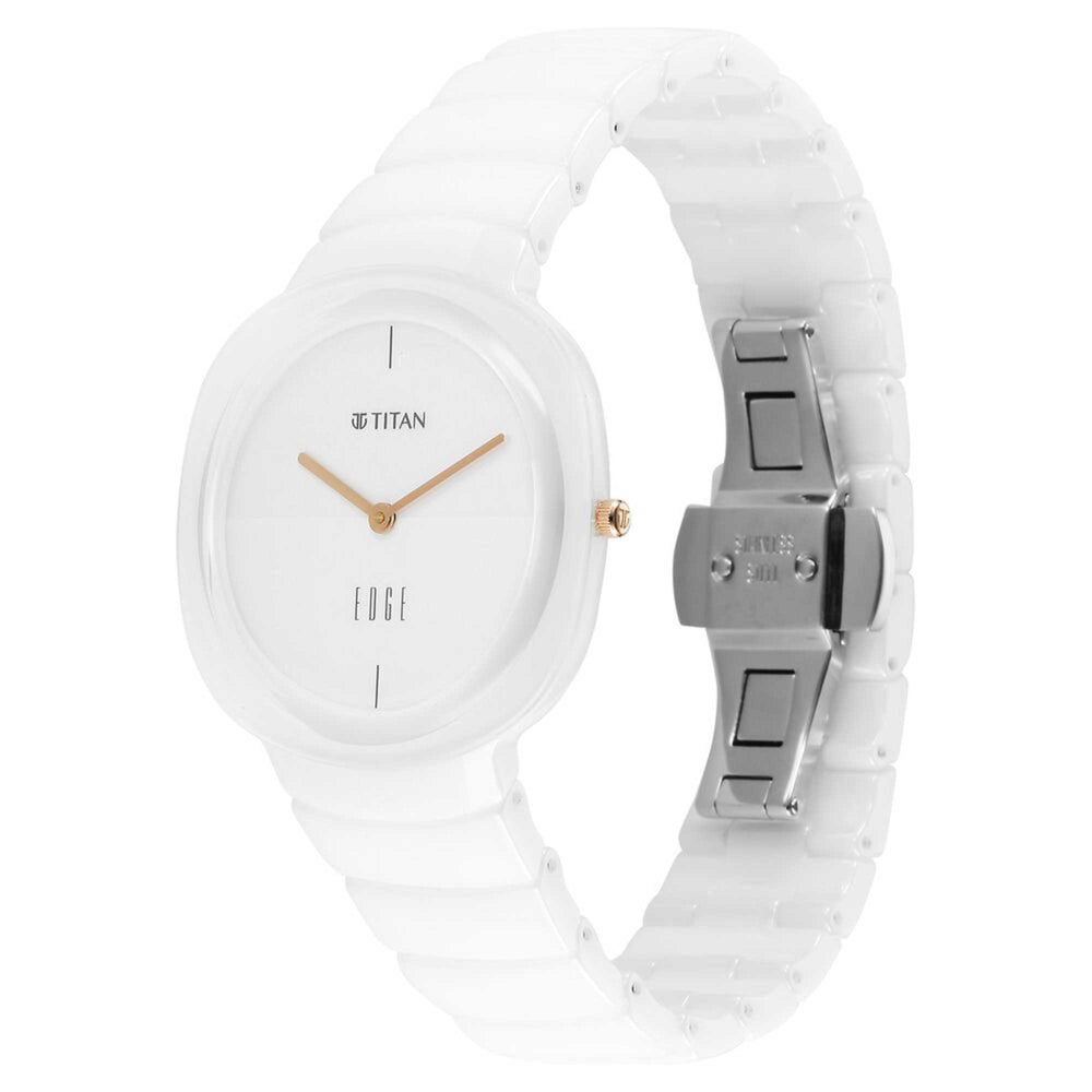 Titan Edge Squircle Quartz Analog White Dial Ceramic Strap Watch For Women
