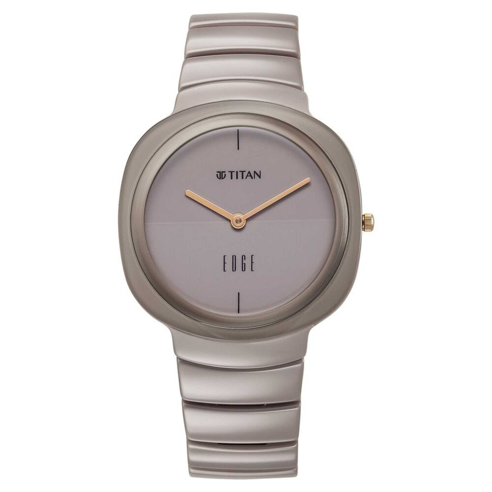 Titan Edge Squircle Quartz Analog Cream Dial Ceramic Strap Watch For Women