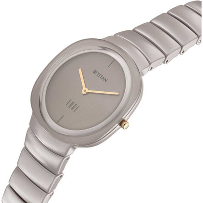 Titan Edge Squircle Quartz Analog Cream Dial Ceramic Strap Watch For Women