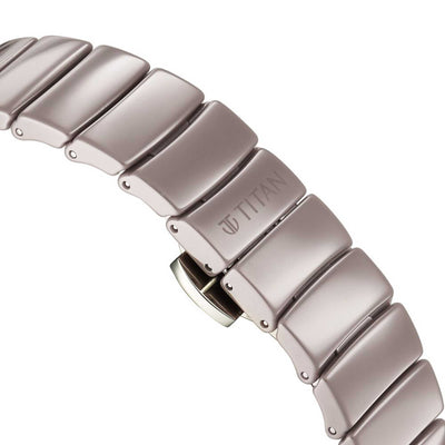 Titan Edge Squircle Quartz Analog Cream Dial Ceramic Strap Watch For Women