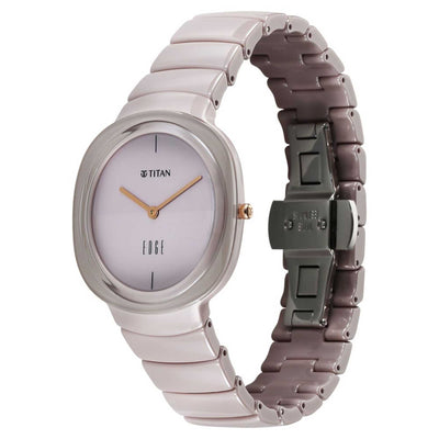 Titan Edge Squircle Quartz Analog Cream Dial Ceramic Strap Watch For Women